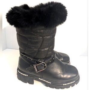 SOP‎ SPORT Girls Faux Leather Faux Fur Trim Black Winter Boots Size 1